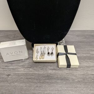 Avon 1990s Interchangeable Pearl, Hearts, Black Hoop Earring Collection